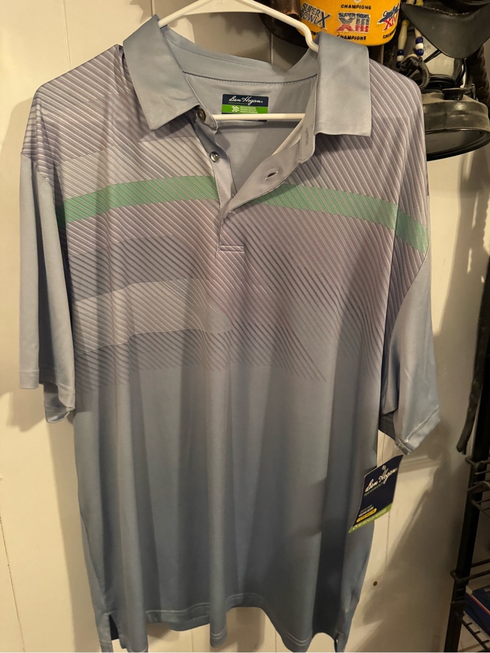 Hogan Men’s Light Blue Polo with Mint Stripe